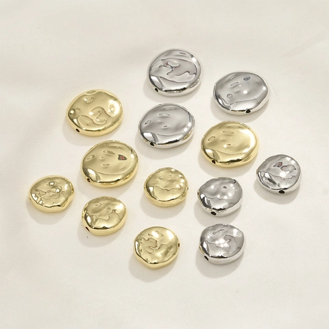Perle in Resina Piatte Irregolari Barocche Con Trama Martellata Oro Argento Galvanizzato Forniture per Creazione di Gioielli Fai da Te