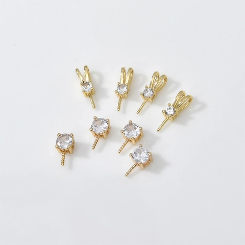 Perno per Ciondolo di Perle con Orecchie di Coniglio in Rame Placcato Oro 18K Zirconia Fai da Te Accessori per Creazione Gioielli