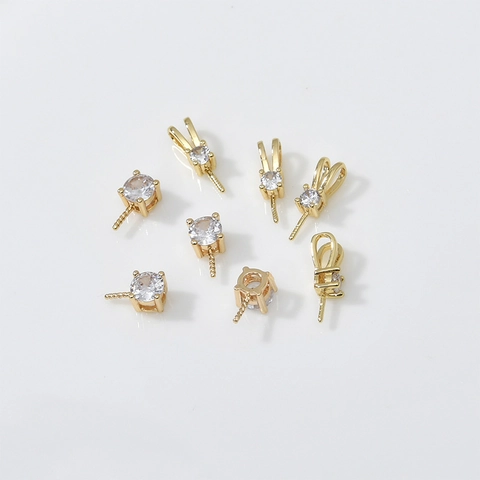 Perno per Ciondolo di Perle con Orecchie di Coniglio in Rame Placcato Oro 18K Zirconia Fai da Te Accessori per Creazione Gioielli