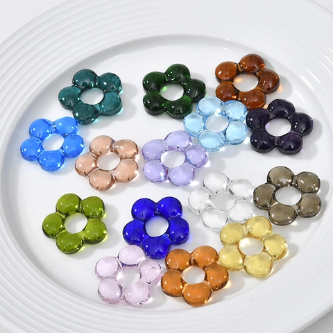 Glas Blumenperlen Für Schmuckherstellung Transparent Bunt Hohl Floral Charms Für DIY Halskette Armband Ohrringe Handgemachtes Zubehör