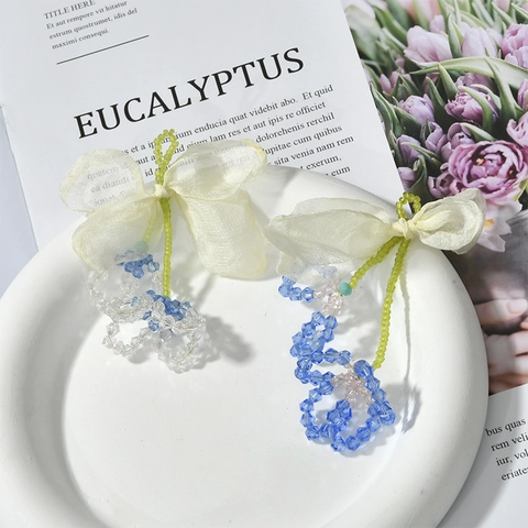 Handmade DIY Jewelry Material Chiffon Bow Artificial Crystal Flower Pendant Accessory For Earring Necklace Craft Making