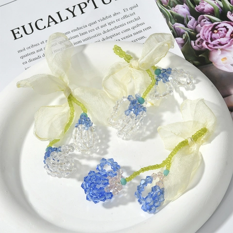 Handmade DIY Jewelry Material Chiffon Bow Artificial Crystal Flower Pendant Accessory For Earring Necklace Craft Making