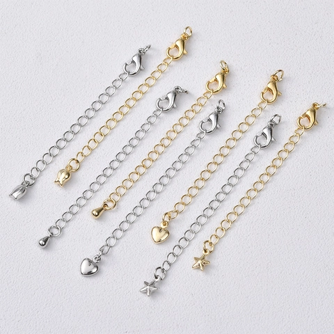 Chaîne d'Extension Fermoir Mousqueton en Cuivre Doublé Or 14K DIY Accessoires Bijoux Pendentif Cœur Étoile Tulipe Connecteur