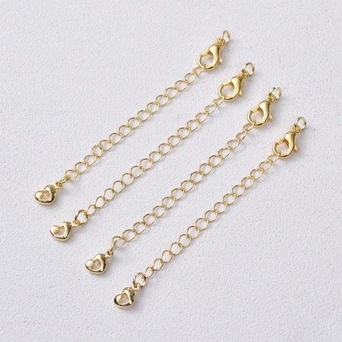 Chaîne d'Extension Fermoir Mousqueton en Cuivre Doublé Or 14K DIY Accessoires Bijoux Pendentif Cœur Étoile Tulipe Connecteur
