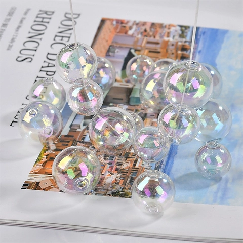 Iridescent Glass Round Bubble Beads With Double Holes For DIY Jewelry Making Earrings Necklace Pendant Craft Components