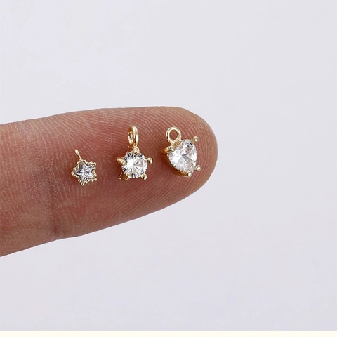 Ciondolo in Rame Placcato Oro 14K a Forma di Cuore e Stella con Zircone Solo Ciondolo Senza Catena Charms DIY per Gioielli