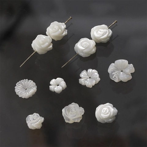 Natural Shell Carved White Flower Loose Beads Rose Daisy Pattern Jewelry Making For DIY Necklace Bracelet Handmade Accessory