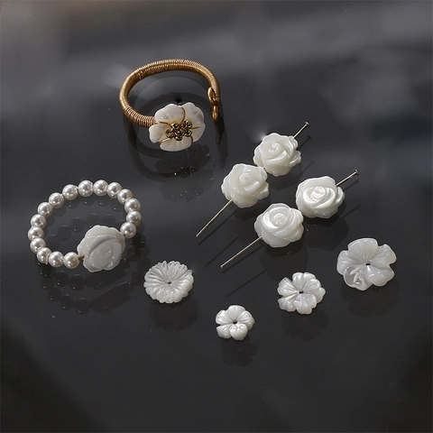 Natural Shell Carved White Flower Loose Beads Rose Daisy Pattern Jewelry Making For DIY Necklace Bracelet Handmade Accessory