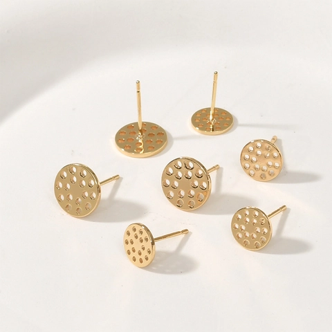 18K Vergoldet Kupfer Rund Waben-Ohrstecker-Sockel Mit 925 Sterlingsilber Ohrstecker-Stift Für DIY Schmuckherstellung Zubehör