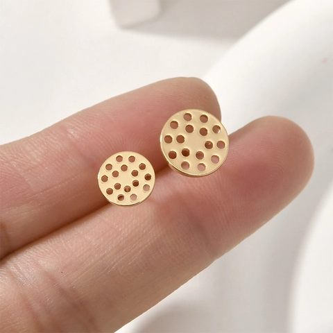 18K Vergoldet Kupfer Rund Waben-Ohrstecker-Sockel Mit 925 Sterlingsilber Ohrstecker-Stift Für DIY Schmuckherstellung Zubehör