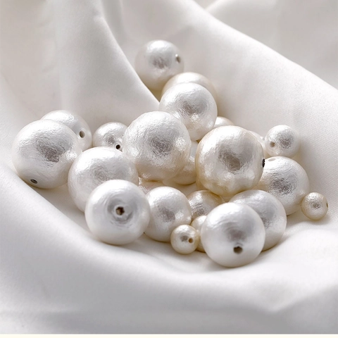 Textured Artificial Shell Pearl Beads For Jewelry Making DIY Handmade Crafts Round Cotton Pearl Beads With Straight Hole