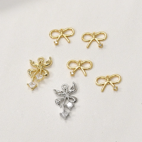 DIY Schmuckherstellung Anhänger Kupfer 14K Vergoldet Zirkonia Schleife Blume Love Inschrift Pendants Für Damen Ohrringe