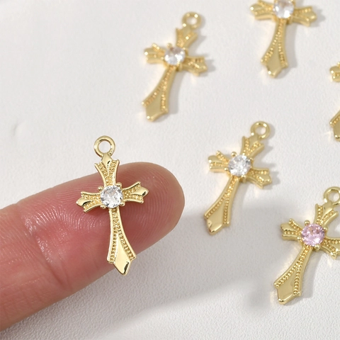 Vintage Copper Cross Pendant With Sparkling Zirconia Gold Silver Plated Jewelry Making Accessory For DIY Necklace Bracelet