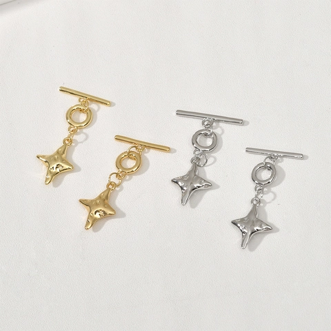Chiusura OT Stella a Croce in Rame Placcato Oro 18K per Creazione Gioielli Fai da Te Connettore Collana Bracciale Ciondolo Zirconia