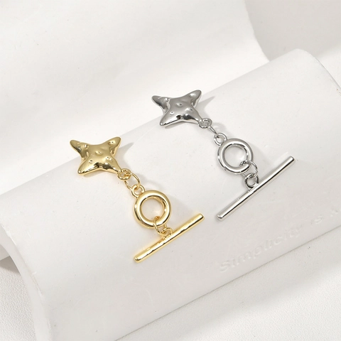Chiusura OT Stella a Croce in Rame Placcato Oro 18K per Creazione Gioielli Fai da Te Connettore Collana Bracciale Ciondolo Zirconia