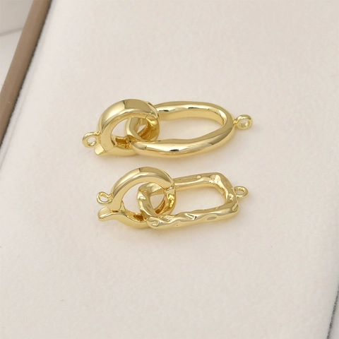 14k Gold Plated Copper Textured Square Oval DIY Connector Clasp Bracelet Necklace Jewelry Making Finding Accessories
