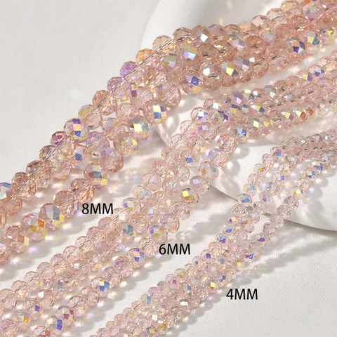 Faceted Glass Crystal Beads AB Color Coated Pink Round Spacer Beads For DIY Jewelry Making Necklace Bracelet Earrings