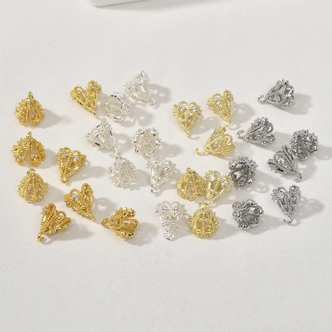 Pendente a Ombrello in Rame Placcato Oro 14K con Zirconia per Fai da Te Collana Bracciale Orecchini Accessori Filigrana Cava
