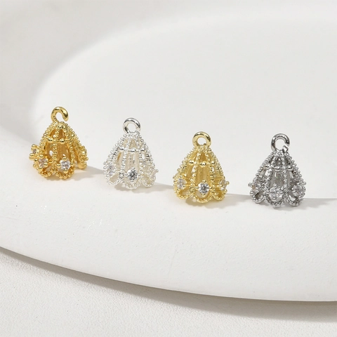 Pendente a Ombrello in Rame Placcato Oro 14K con Zirconia per Fai da Te Collana Bracciale Orecchini Accessori Filigrana Cava