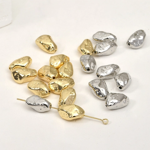 Irregular Textured Copper Loose Beads For DIY Jewelry Making Gold Silver Plated Lava Rock Style Spacer Beads Handmade Bracelet Necklace Components Accessory
