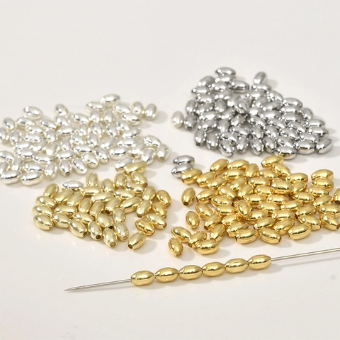 Cuentas de Arroz Ovaladas de Cobre Chapado en Oro de 14K 18K Cuentas Espaciadoras Metálicas para Creación de Joyas DIY Pulseras Collares