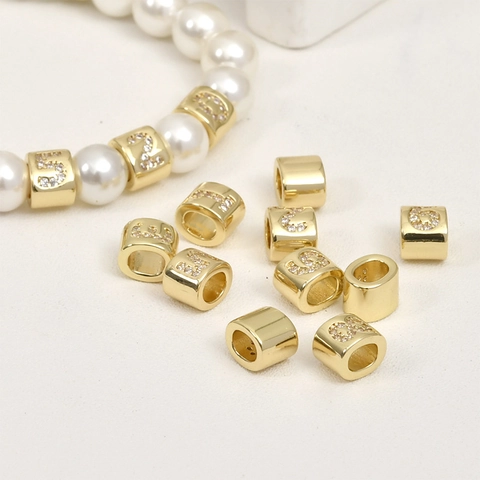 Perline Distanziatrici Digitali con Numeri 0-9 in Rame Placcato Oro 14K con Zirconia Foro Grande per Fai da Te Braccialetti Collane Donna