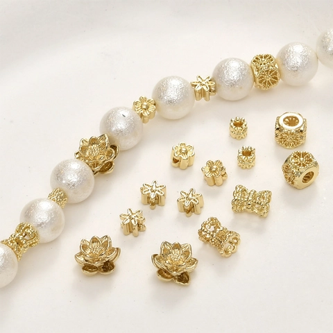 Copper 14k Gold Plated Flower Spacer Beads Hollow Barrel Beads For DIY Pearl Bracelet Necklace Jewelry Making Findings Components
