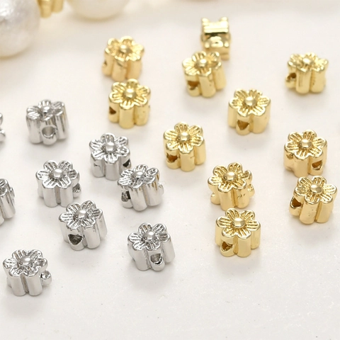 Copper 14k Gold Plated Flower Spacer Beads Hollow Barrel Beads For DIY Pearl Bracelet Necklace Jewelry Making Findings Components