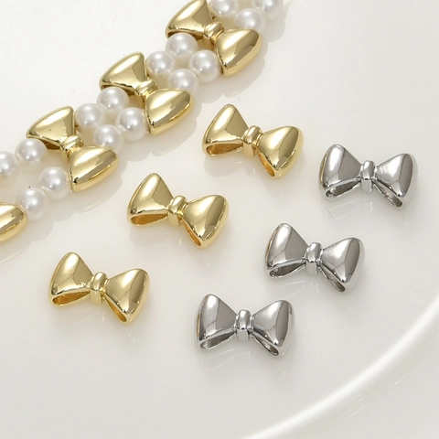 Copper 14K Gold Plated Bow Knot Spacer Beads Double Hole Charms For DIY Bracelet Necklace Jewelry Making Finding Materials