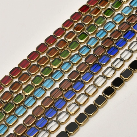 Perles en Verre de Cristal Rectangulaires Avec Bord Plaqué Or Accessoires de Bijoux Vintage DIY pour Bracelet Collier Artisanat