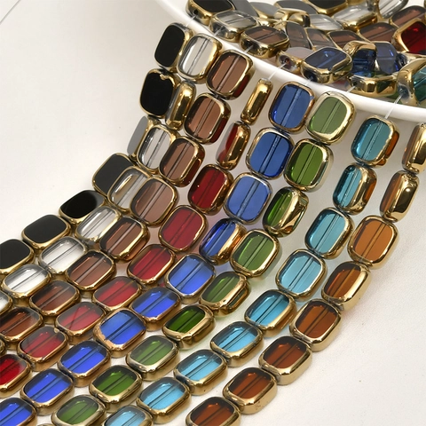 Perles en Verre de Cristal Rectangulaires Avec Bord Plaqué Or Accessoires de Bijoux Vintage DIY pour Bracelet Collier Artisanat
