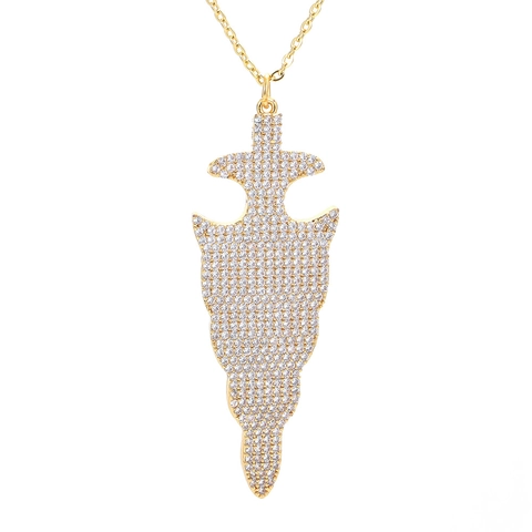 Collar con Colgante de Punta de Flecha Hip Hop con Zirconia Blanca Cadena de Cobre Para Hombre Mujer Joyería de Moda