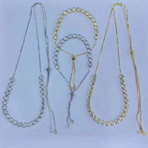 Minimalistische Bezel Set Zirkonia Tennis Halskette Kupfer 18K Gold Silber Plattiert Verstellbarer Modeschmuck Für Damen