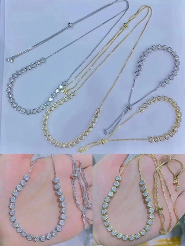 Women's Minimalist Copper Zircon Bezel Set Necklace Adjustable Gold Silver Plated Jewelry For Wedding Party Daily Wear