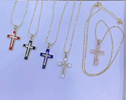 Einfache Kupfer Emaille Kreuz Anhänger Halskette Für Unisex Gold Platin Beschichtet Zirkonia Mikro Eingelegt Schlüsselbein Kette Schmuck