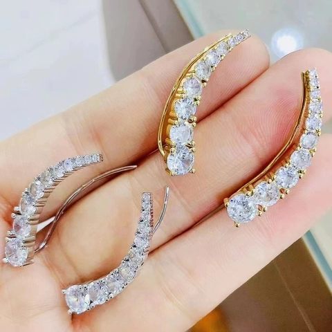 Geometric Copper Ear Crawler Earrings For Women Micro Pave Zirconia Gold Silver Plated Retro Fashion Jewelry Accessories