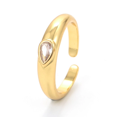 Minimalist Copper Zirconia Open Ring For Women Pear Shape Tear Drop Adjustable Electroplated Gold Silver Chic Fashion Jewelry