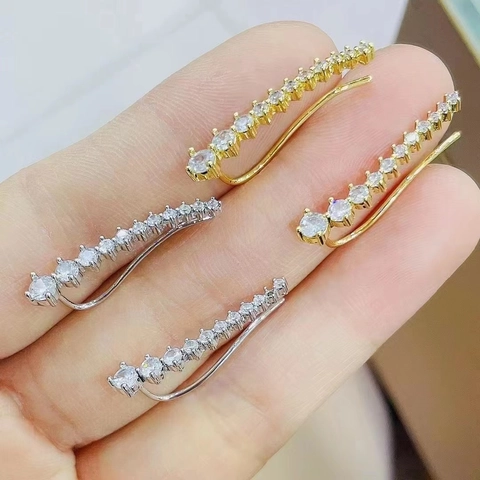 Geometric Copper Ear Crawler Earrings For Women Micro Pave Zirconia Gold Silver Plated Retro Fashion Jewelry Accessories