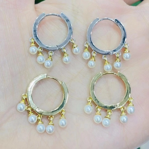 Pendientes de Aro de Cobre Minimalistas Con Perlas Artificiales de Imitación Colgantes para Mujer Bañados en Oro Plata Joyería de Moda