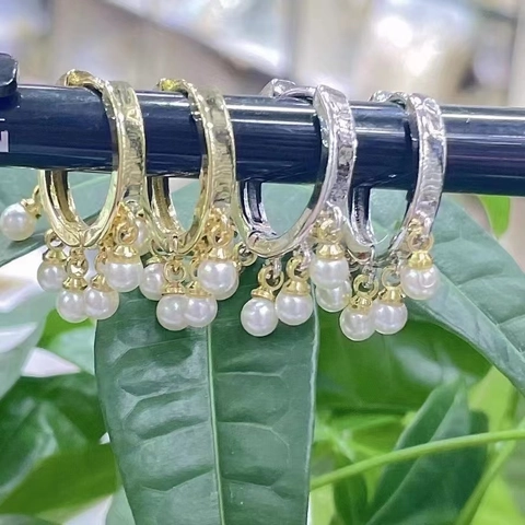 Pendientes de Aro de Cobre Minimalistas Con Perlas Artificiales de Imitación Colgantes para Mujer Bañados en Oro Plata Joyería de Moda
