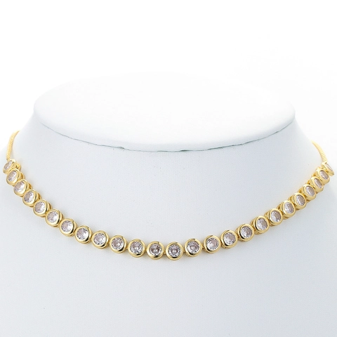 Minimalistische Bezel Set Zirkonia Tennis Halskette Kupfer 18K Gold Silber Plattiert Verstellbarer Modeschmuck Für Damen