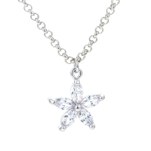 Elegant Zirconia Flower Pendant Necklace Copper Chain For Women Minimalist Dainty Floral Inlaid Necklaces Elegant Jewelry Gift