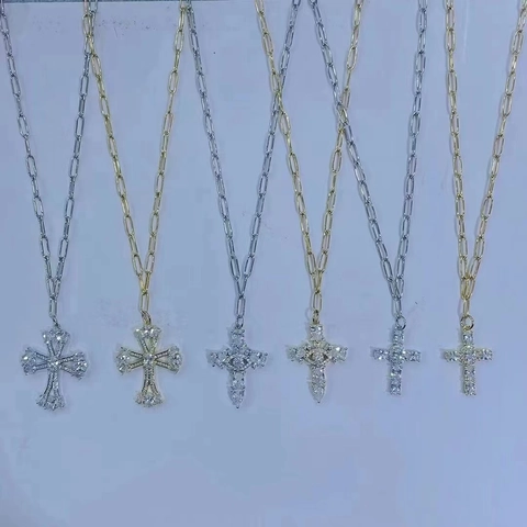 Hip Hop Men Cross Pendant Necklace Copper Zirconia Inlaid Gold Silver Color Street Style Jewelry For Unisex Religious Gift