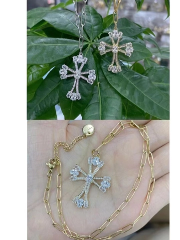 Hip Hop Men Cross Pendant Necklace Copper Zirconia Inlaid Gold Silver Color Street Style Jewelry For Unisex Religious Gift