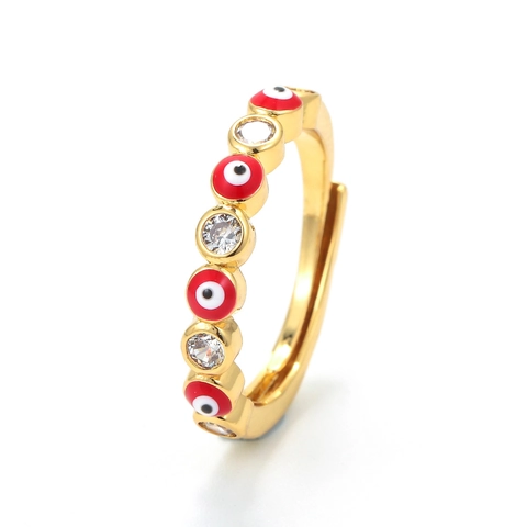 Punk Colorful Enamel Evil Eye Open Adjustable Ring For Men Women Gold Plated Copper Zirconia Fashion Finger Ring Jewelry