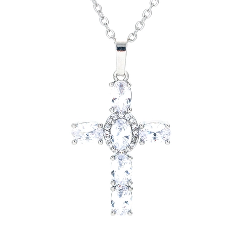 Men Hip Hop Copper Cross Pendant Necklace Pave Zirconia Iced Out Cable Chain Choker For Daily Party Jewelry Gift