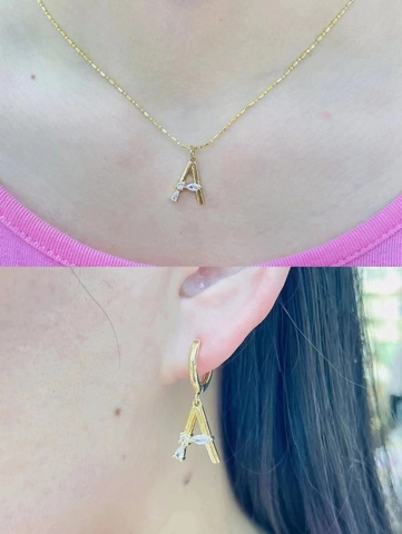 Vergoldeter Kupfer Alphabet A-Z Anhänger Halskette Und Ohrstecker Für Damen Personalisierter Minimalistischer Weißer Zirkonia Schmuck
