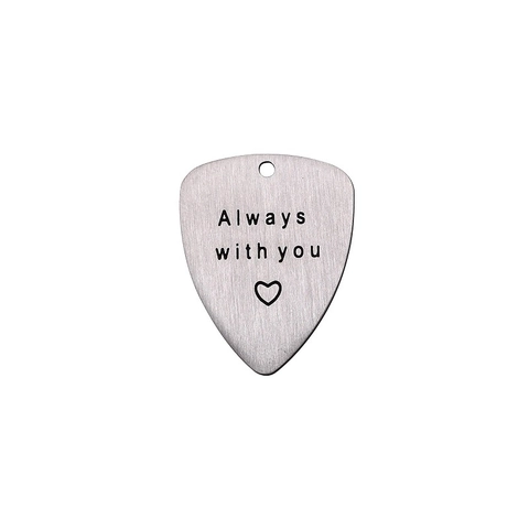 Titanium Steel Guitar Pick Pendant Necklace Always With You Engraved Heart Lettering Minimalist Jewelry For Men Women