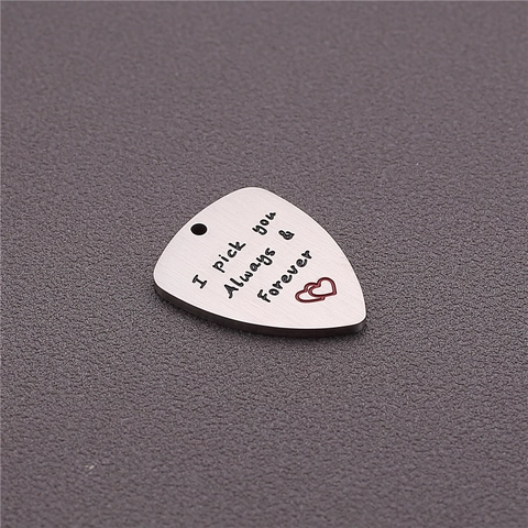 Stainless Steel Guitar Pick Pendant Heart Letter Pattern I Pick You Always Forever Charm For Necklace Keychain Valentine Gift