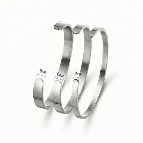 Minimalist Titanium Steel Open C Shaped Cuff Bracelet For Women Men Brushed Polished Inspirational Quote Bangle Jewelry